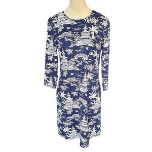 J McLaughlin Sophia Dress Tongsai Palms Size Large Navy & White Catalina Cloth